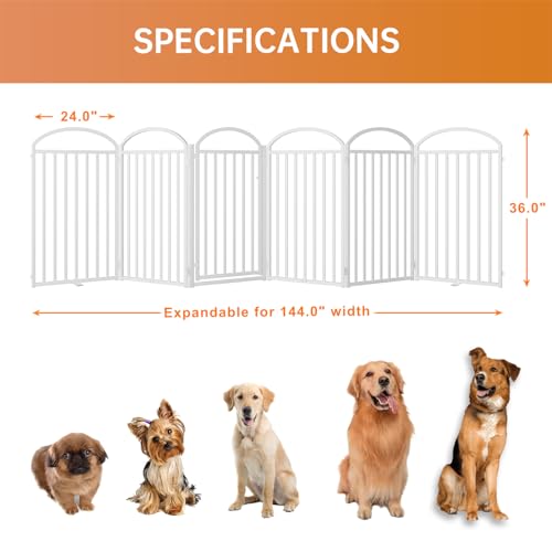 6 Panels Full Matel Freestanding Dog Gates with Door (【6 Panels with Door】144"W*36H" / White)