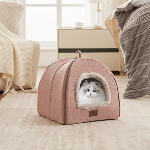 Cat Bed for Indoor Cats (L(17.5 x 17.5 x 17.5 Inch) / Pink)