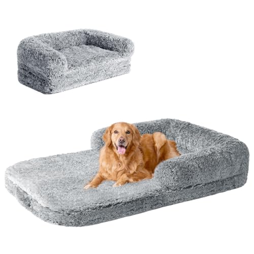 Foldable XXL Dog Bed for Large Sized Dog (54x38x7.5(Folded 38x27) / Grey)