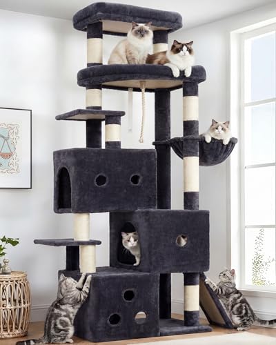 Cat Tree, 74-Inch Streamlined Cat Tower for Large Cats HCT061G (74 inch / Smoky Gray)
