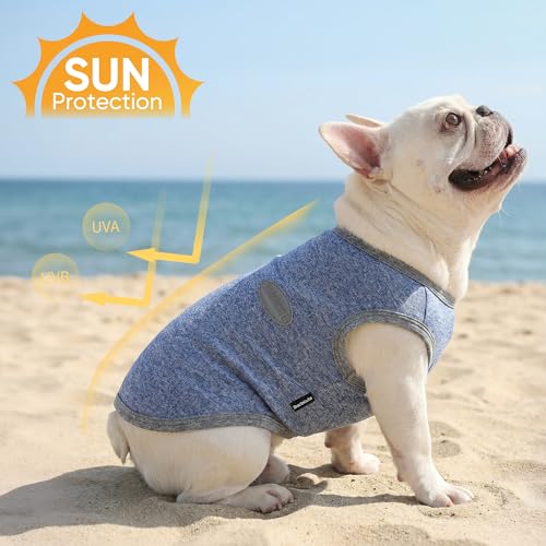 3 Pack Lightweight Sun Protection Dog Shirt Breathable Sleeveless Dog T Shirts Extra Soft Top Tank Dog Clothes for Outdoor Activities (Navy Blue + Light Blue + Sky Blue / XS (Back: 10.2",Chest: 15.8", Neck 10.6"))