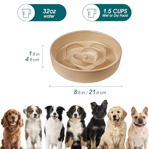 Ceramic Slow Feeder Dog Bowl (M - 1.5 Cups / Khaki)