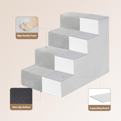 Dog Stairs for Bed 18" H (Light Grey / Standard 15" x 24" x 18")