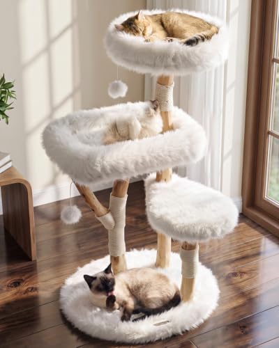 Solid Wood Cat Tree (Milky White)