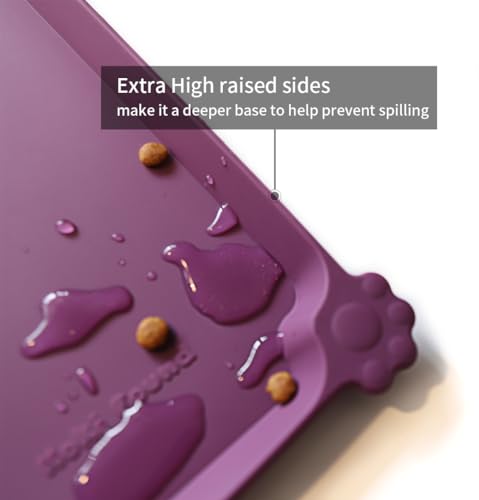 Waterproof Pet Feeding Mats with High Lips (19" x 12" / Eggplant)