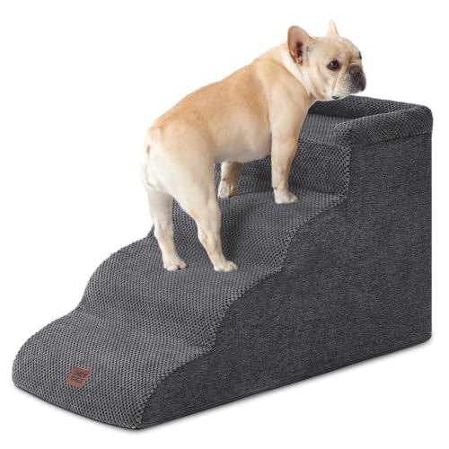 4 Step Curved Dog Stairs for Beds 17.6" H (Grey / 31.3"l X 15.7"w X 19.3"h)