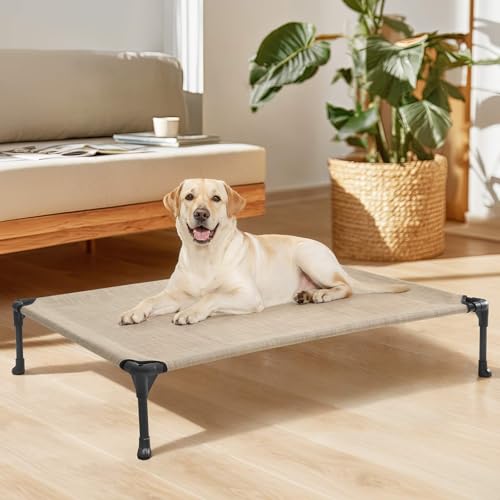 Outdoor Elevated Dog Bed Large Sized Dogs (42.0"L x 30.0"W x 7.0"Th / Beige Coffee)