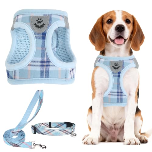 Dog Harness Collar and Leash Set No Pull for Small Medium Sized (Blue / XL (CHEST 20"-22"))
