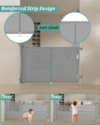 50 inch Reinforced Retractable Baby Gates 42 inch Tall (Gray / 42" Tall x 50" Wide)