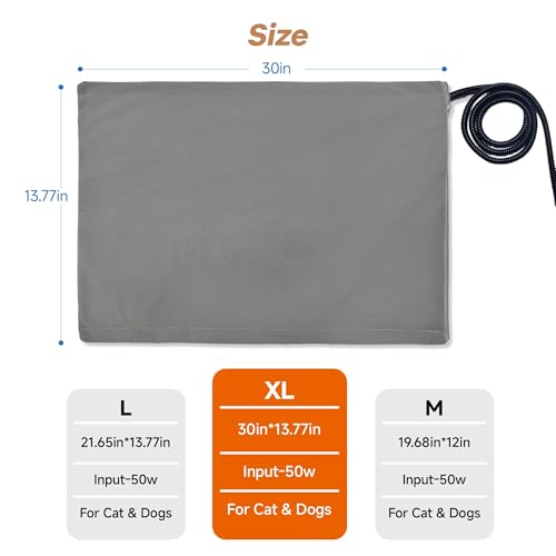 Cat Heating Pad for Bed Warming (30"L x 13.77"W / Grey)