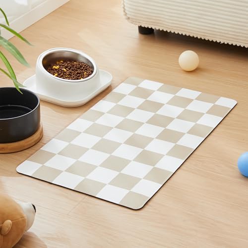 Checkered Dog Feeding Mat (19"L x 12"W / Beige)