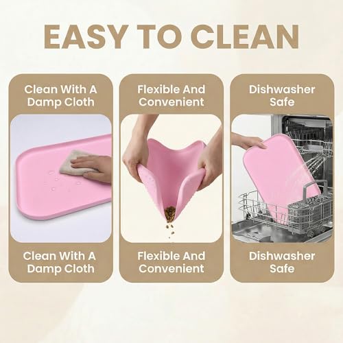 Waterproof Silicone Pet Feeding Mat Pink with Raised Edge (60 x 40 cm / Pink)