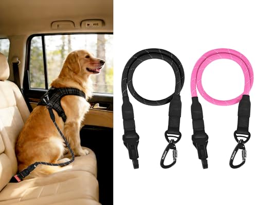 2 Packs Dog Seat Belt for Car (Black, Pink / 2 Packs)