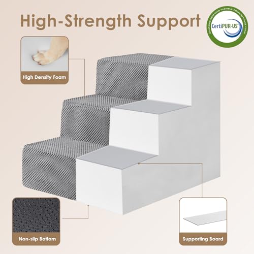 Dog Stairs for Small Dogs 16.5" H (Grey / Extra Wide 16.5" x 21" x 16.5")
