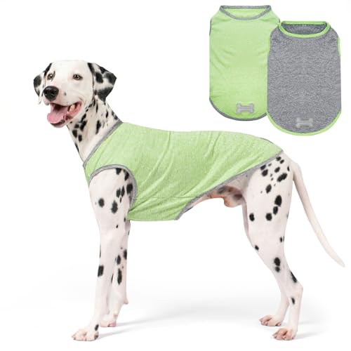 2Pack Dog Shirt for Large Dogs Sun Protection Tank Top for Summer (XXX-Large (55-75lbs) / 5# 2Pack (Green+Grey))