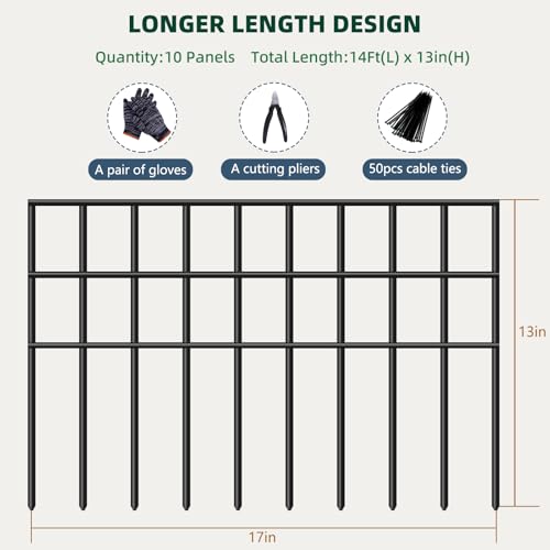 10 Panels Animal Barrier Fence (Black / 10 Panels, 14ft(L) x 13in(H))