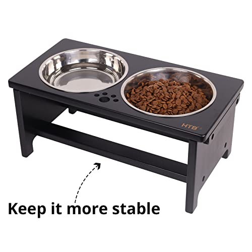 Elevated Dog Bowl Stand with 2 Stainless Steel Bowls (medium-7"tall,29 Oz bowl / Black)