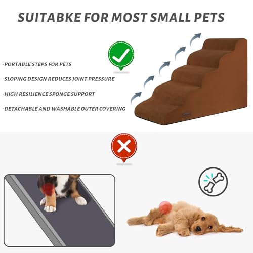 Dog Stairs for High Bed (Brown / Standard 5-Step 22.2"H)