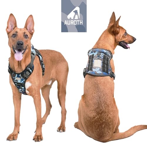 Tactical Dog Harness for Large Dogs (Blue Camo / XL(Neck:20-31",Chest:26-42"),75-135 lbs)