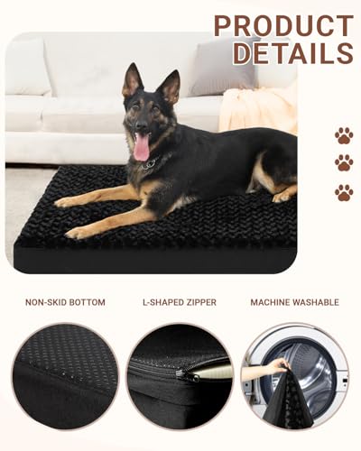 Washable Dog Bed for Crate Waterproof for Large Dogs (Black / 41.0"L x 27.0"W x 3.0"Th)