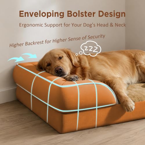 Waterproof Orthopedic Dog Bed for Extra Large Dogs (42.0"L x 30.0"W x 8.5"Th / Orange)