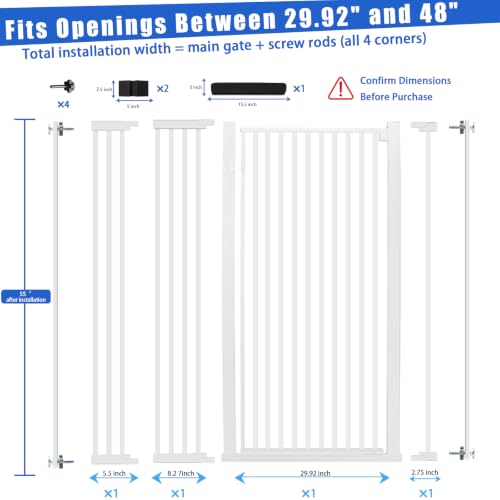 55 Inch Extra Tall Pet Gate for Cats (White / 55" tall,29.92" - 48")