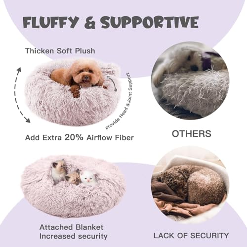 35in Covered Large Dog Bed with Blanket Attached Calming Burrow Beige (35.0"L x 35.0"W x 10.0"Th / Beige)