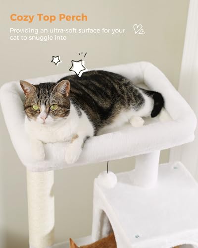 56.3" Cactus Cat Tree with Metal Hammock (White / 56.3in)