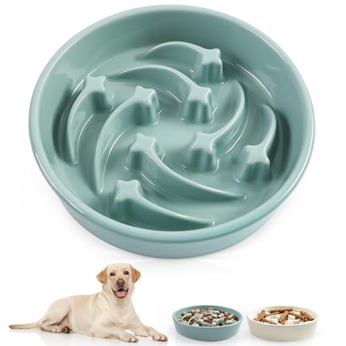 Ceramic Slow Feeder Dog Bowls (Light Green-L)