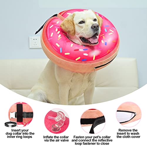 Dog Cone Collar Alternative After Surgery (Strawberry Donut / L(Neck:16"-18"))