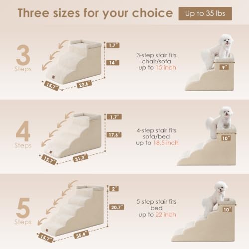 3 Step Curved Dog Stairs for Small Dogs 14" H (Beige / 23.6"l X 15.7"w X 15.7"h)