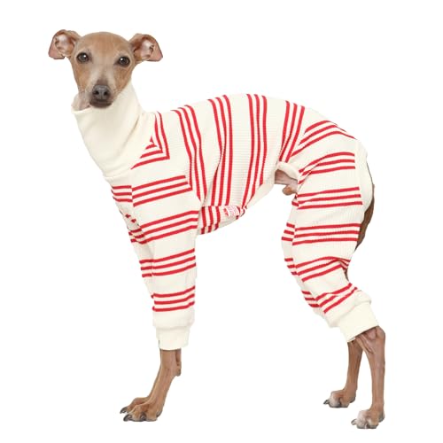 D Doggy Star Italian Greyhound Clothes Soft Stretchy Onesie Refined Stripe Outfit Whippet for Dog Coat (M / Onesie Red Stripe)