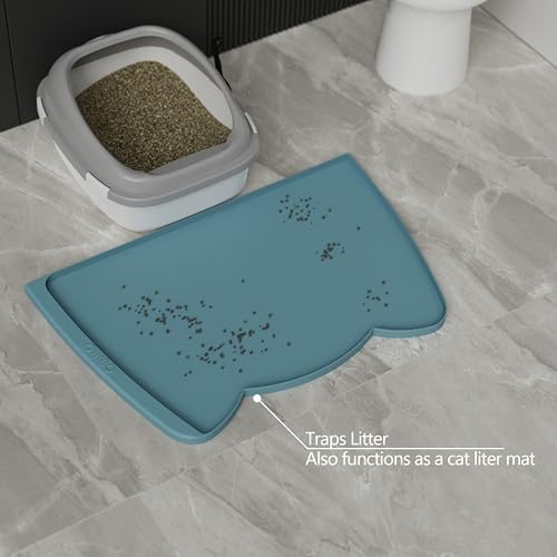 Large Dog Food Mat (24"L x 15"W / Light Blue)