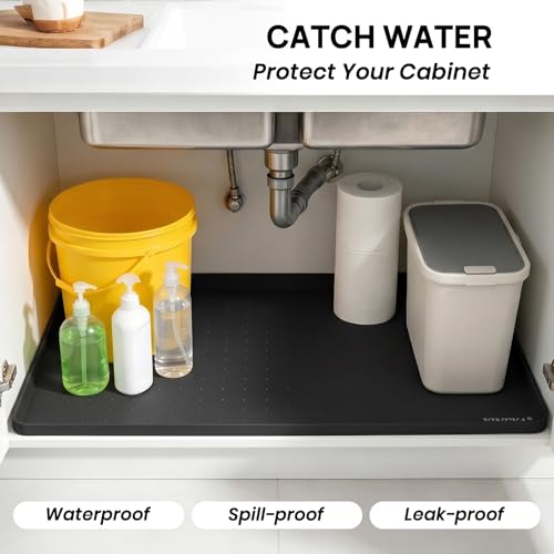 24" x 16" Silicone Under Sink Mat Waterproof (Black / 24" x 16")