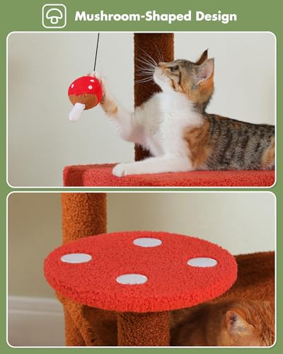 56.3" Mushroom Cat Tree with Metal Hammock (Brown / 56.3in)