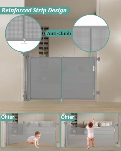 59 inch Reinforced Retractable Baby Gates 34 inch Tall (Gray / 34" Tall x 59" Wide)