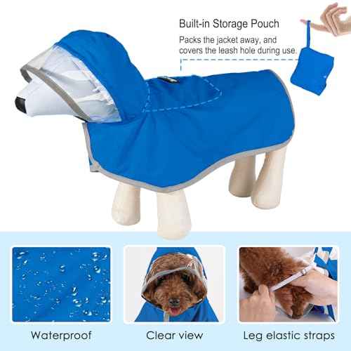 Dog Raincoat Waterproof Rain Jacket (Blue / Large)