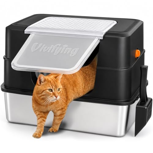 XL Stainless Steel Cat Litter Box with Lid (Black)