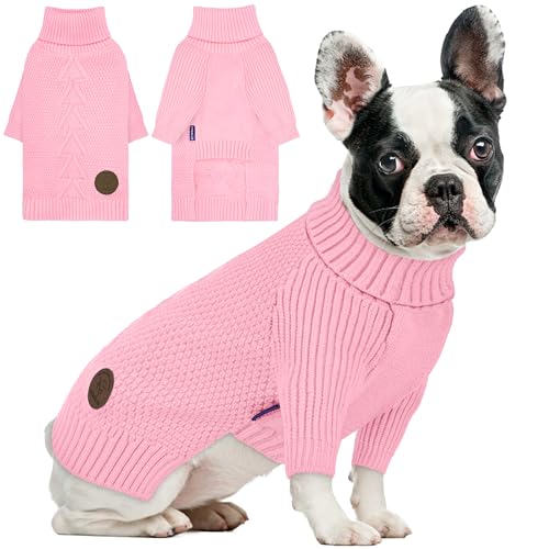 Dog Sweater Long Sleeve Warm Knit Sweaters for Small Dogs Boy Girl (Pink / Large)