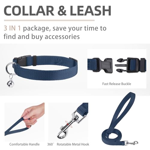 Dog Harness Collar and Leash Set No Pull for Small Medium Sized (Solid NavyBlue / M (CHEST 16"-18"))
