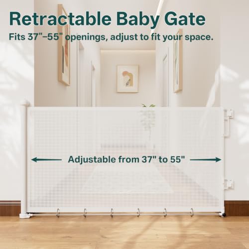 37 55" Retractable Baby Gates for Stairs & Doorways (White / Retractable Width: 37"–55")