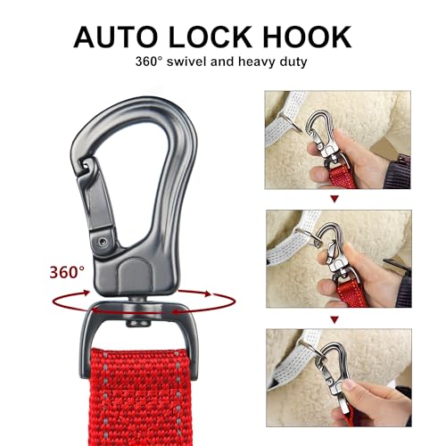 6FT Heavy Duty Dog Leash with Soft Padded Double Handle (6 FT x 1 in Wide / Red)