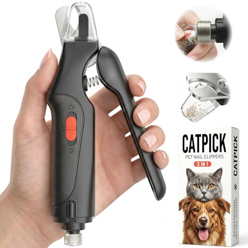 2-in-1 Cat & Dog Nail Clippers with Grinder and Dual LED Lights (Black)