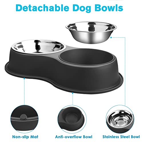 Stainless Steel Dog Bowls Double Non (Medium-18oz / 1.Black)
