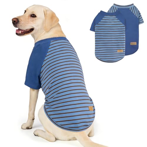 2Pack Dog Sweater with Sleeves Fleece Shirt for Large Dogs (2XL (50-75lbs) / 02# Blue+Stripe)