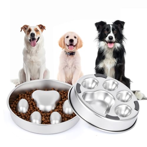Slow Feeder Dog Bowl for Fast Eating Dogs Heavy Duty Stainless Steel 8.2" with Non (Metallic / 2 Cups)