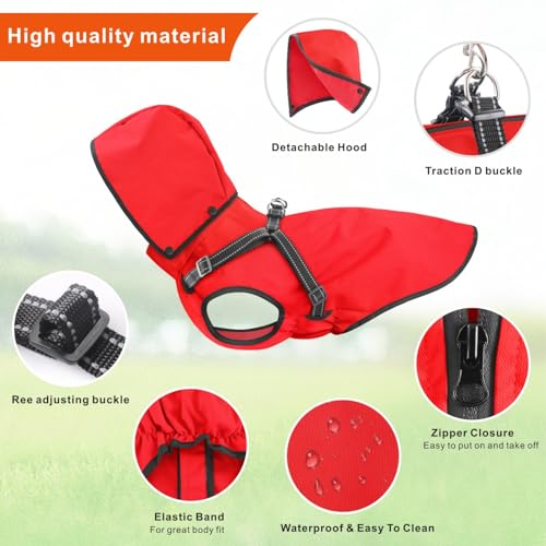 Dog Raincoat Waterproof Dog Hoodie Reflective Dog Raincoat Hooded Adjustable Rain Jacket for Small Medium Large Dogs Puppies (M / Red)