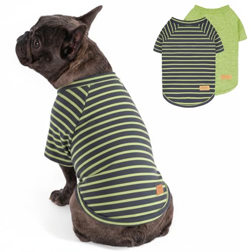 2Pack Dog Sweater with Sleeves Fleece Shirt for Small Dogs (Large (15-30lbs) / 04# 2Pack(Green+Stripe))