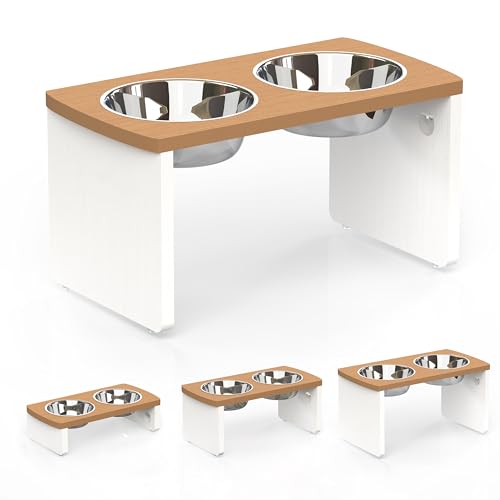Elevated Dog Bowls (Teak - White / Large: 10'' Tall-48oz Bowl)