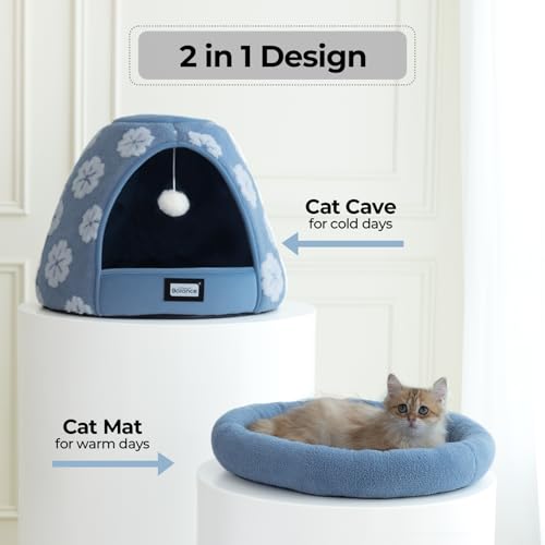 Cat Beds for Indoor Cats (19"L x 19"W x 16"Th / Blue)
